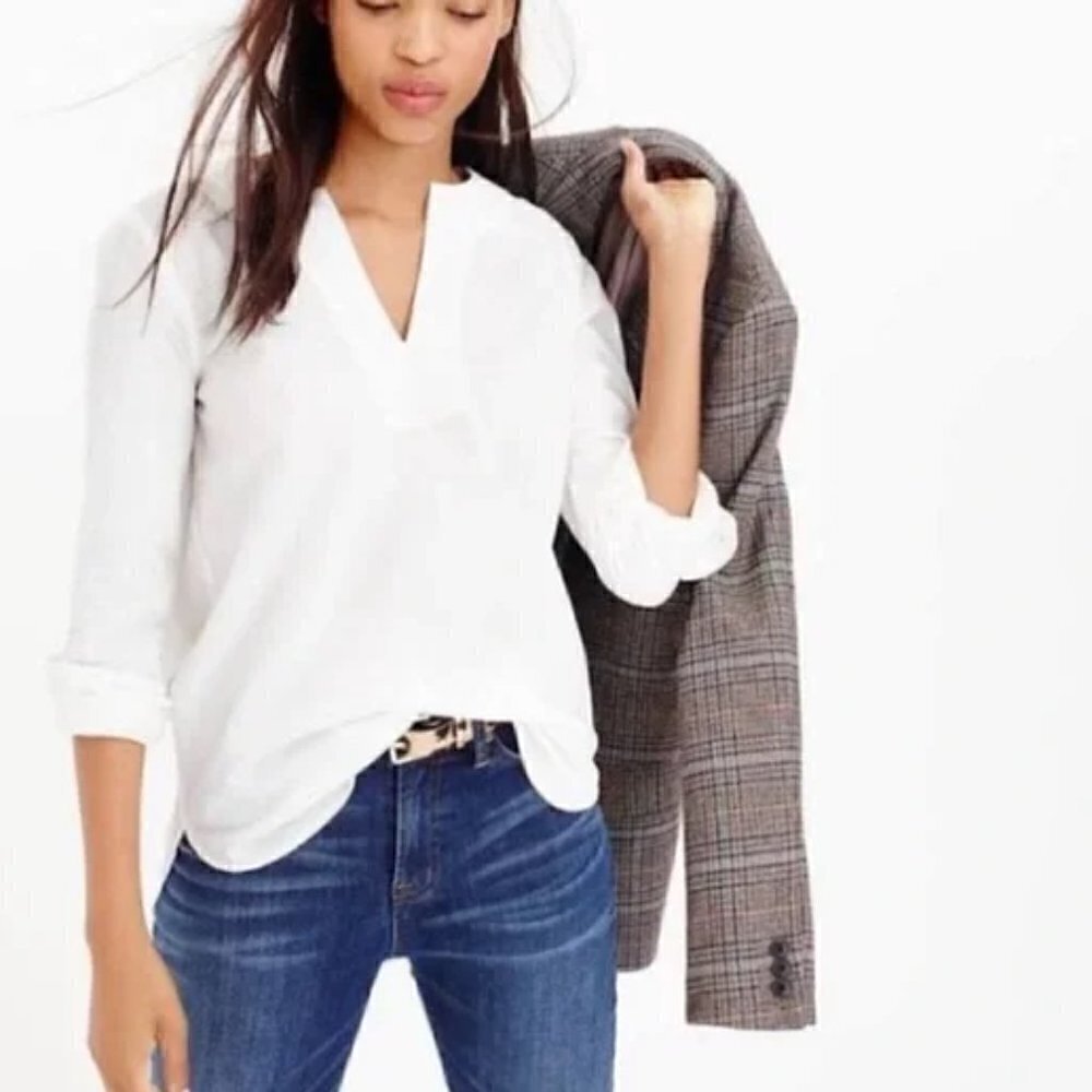 New With Tag J.Crew Tunic Poplin 100% Cotton White Style H8837 NWT Size Small